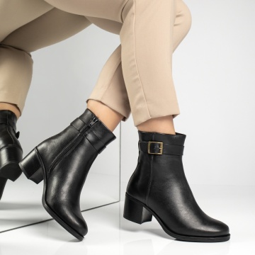 Botine dama negre cu fermoar si catarama din Piele naturala MOD07562, 4, modlet.ro