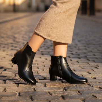 Botine dama negre cu toc mic si fermoar lateral MOD07333, 7, modlet.ro