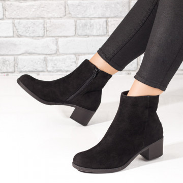 Botine dama negre suede cu toc gros din Piele naturala MOD06258, 3, modlet.ro