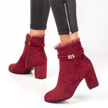 Botine dama suede rosii cu toc, fermoar si aplicatii MOD07090, 2, modlet.ro