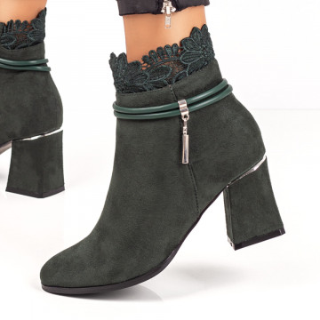 Botine dama, Botine verde suede cu dantela si fermoar MOD07138, modlet.ro