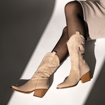 Ciocate dama cu toc si model cusut bej suede MOD12638, 2, modlet.ro