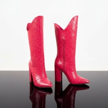 REDUCERI INCALTAMINTE, Ciocate dama roz cu toc gros si imprimeu MOD07219, modlet.ro