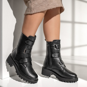 Cizme dama cu fermoar si curele negre MOD12706, 3, modlet.ro