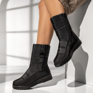 Cizme dama din fas cu fermoar si talpa groasa negre MOD12247