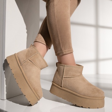 Cizme dama scurt tip UG bej suede MOD12746, 4, modlet.ro