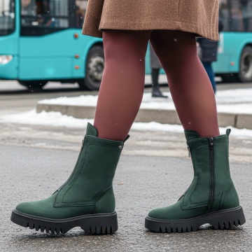 Cizme dama scurte verzi suede cu fermoar din Piele naturala MOD09873