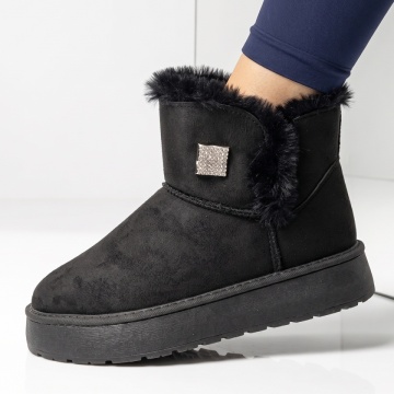 Cizme dama tip UG cu accesoriu decorativ negru suede EMA48, 2, modlet.ro
