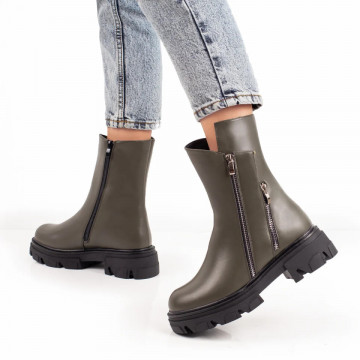 Cizme dama verzi cu fermoare laterale si talpa groasa MOD06958, 4, modlet.ro