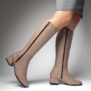 Cizme lungi cu fermoar nude Piele naturala MOD12292, 3, modlet.ro
