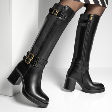 Cizme lungi dama cu toc gros si fermoar negre MOD12911, 2, modlet.ro
