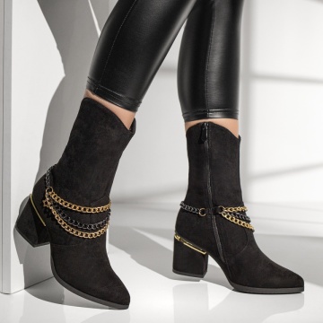 Cizme scurte cu lant negre suede MOD10761, 4, modlet.ro