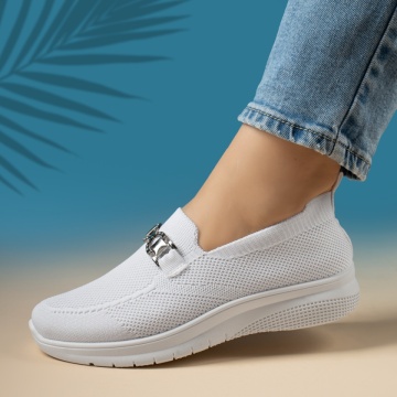 Espadrile dama cu accesoriu decorativ albe EMA1, 2, modlet.ro