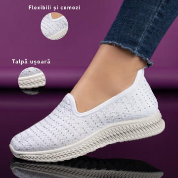 Espadrile sport dama cu strasuri din material textil albe ZEF10997, 3, zeforia.ro