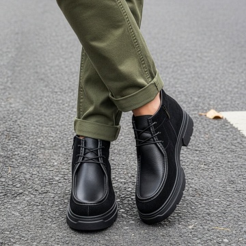 Ghete barbati cu siret elastic negre suede din Piele naturala MOD14032