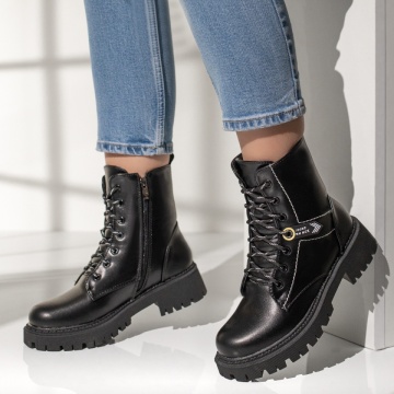 REDUCERI INCALTAMINTE, Ghete cu siret, talpa groasa si fermoar dama negre MOD07167, modlet.ro