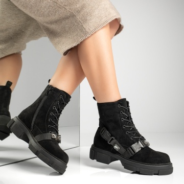 Ghete dama cu catarama si fermoar negru suede MOD12839, 3, modlet.ro