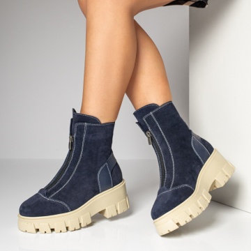Ghete dama cu fermoar albastre suede din Piele naturala MOD06567, 1, modlet.ro