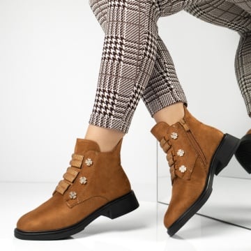 Ghete dama cu fermoar maro suede FLORINA2