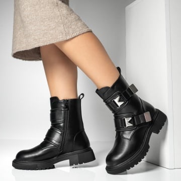 REDUCERI INCALTAMINTE, Ghete dama cu fermoar si catarama negre MOD10860, modlet.ro