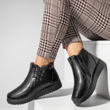 Ghete dama cu fermoar si insertie de material elastic negre MOD07661, 2, modlet.ro