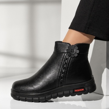 Ghete Dama, Ghete dama cu fermoar si model floral negre MOD06549, modlet.ro