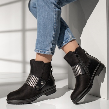 Ghete dama cu fermoar si talpa joasa negru suede MOD12847, 1, modlet.ro