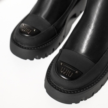 Ghete dama cu insertie de material elastic negre din Piele naturala MOD14062, 4, modlet.ro