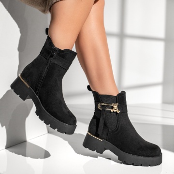 Ghete dama cu insertie de material elastic negru suede MOD12786, 3, modlet.ro