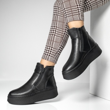 Ghete Dama, Ghete dama cu platforma si fermoar negre din Piele naturala MOD14102, modlet.ro