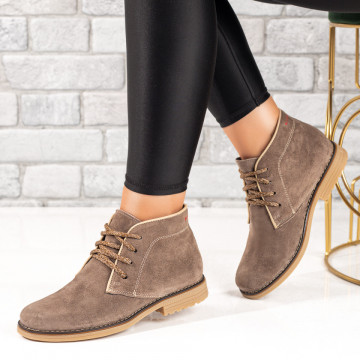 Ghete dama cu siret maro suede din Piele naturala MOD10365, 3, modlet.ro