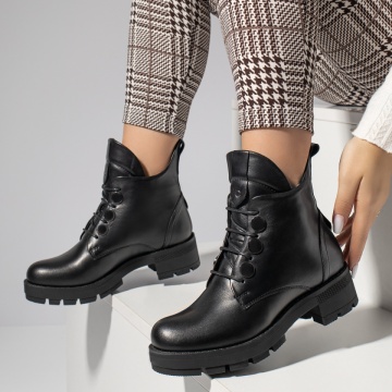 Ghete dama cu siret negre din Piele naturala MOD12415, 2, modlet.ro