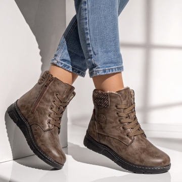 Ghete dama cu siret si fermoar khaki LILI33, 3, modlet.ro