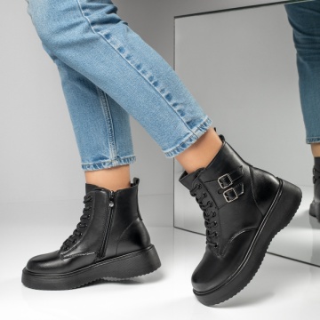 Ghete dama cu siret si fermoar negre MOD12336, 4, modlet.ro