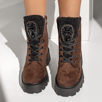 Ghete dama cu siret si pietre aplicate maro cu negru suede MOD14068, 3, modlet.ro