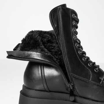 Ghete dama cu siret si talpa groasa negre MOD12842, 2, modlet.ro