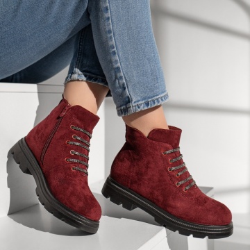 Ghete dama cu strasuri aplicate visiniu suede MOD12853, 4, modlet.ro