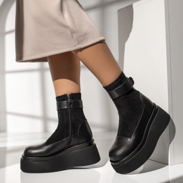 Ghete dama cu talpa groasa negre MOD14039, 1, modlet.ro