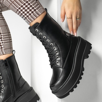 Ghete imblanite, Ghete dama cu talpa groasa negre MOD14141, modlet.ro