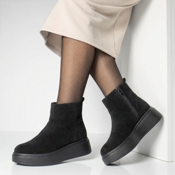 Ghete dama cu talpa groasa negru suede din Piele naturala DORA59, 2, modlet.ro
