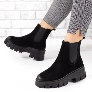 Ghete dama cu talpa groasa negru suede din Piele naturala MOD05383, 3, modlet.ro