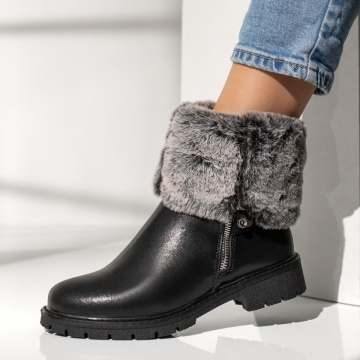 Ghete Dama, Ghete dama cu talpa groasa si fermoar negre din Piele naturala MOD14000, modlet.ro