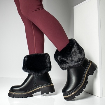 Ghete dama cu talpa groasa si fermoar negre MOD12778, 2, modlet.ro