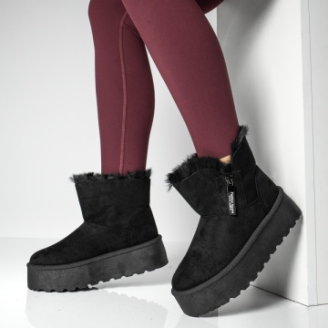 Ghete Dama, Ghete dama cu talpa groasa si fermoar negre MOD14113, modlet.ro