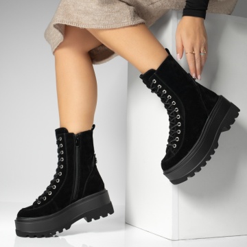 Ghete dama cu talpa groasa si fermoar negru suede MOD14095, 3, modlet.ro