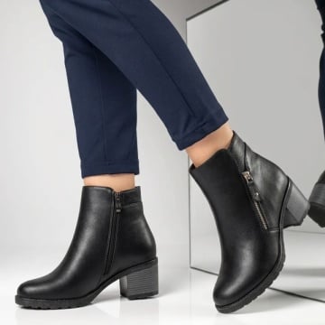 Ghete cu Toc, Ghete dama cu toc gros negre din Piele naturala DORA64, modlet.ro