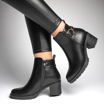 Ghete dama cu toc gros si fermoar negre MOD12726, 4, modlet.ro