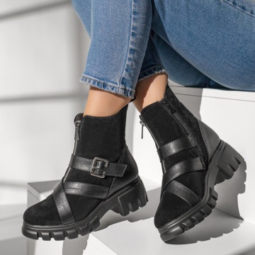 Ghete dama negre cu fermoar si catarama MOD10472, 2, modlet.ro