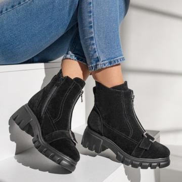 Ghete dama negre suede cu fermoare si talpa groasa MOD10470, 4, modlet.ro