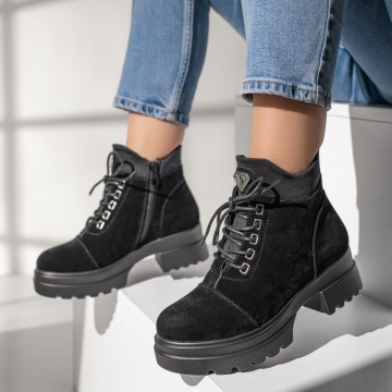 Ghete dama negre suede cu siret si fermoar MOD12209, 2, modlet.ro